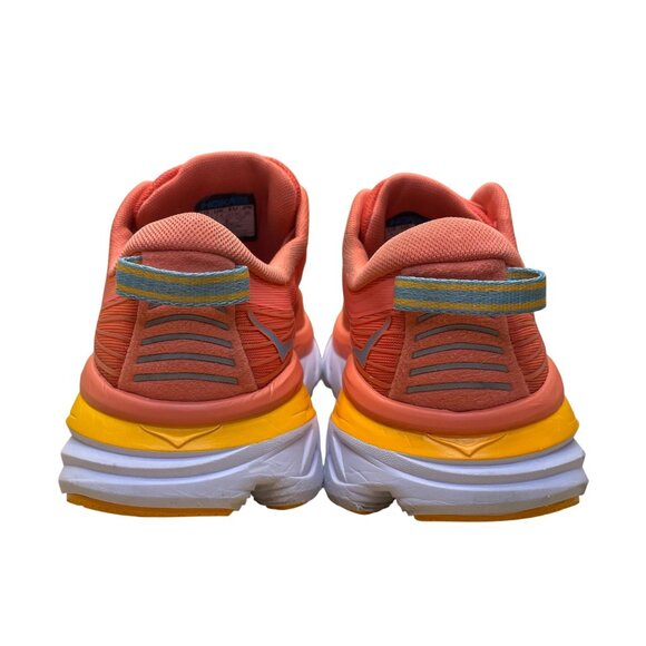 Hoka Women’s Coral & Yellow Mesh Bondi 7 Cushioned Running Shoes Trainers Size 9 - Picture 6 of 8